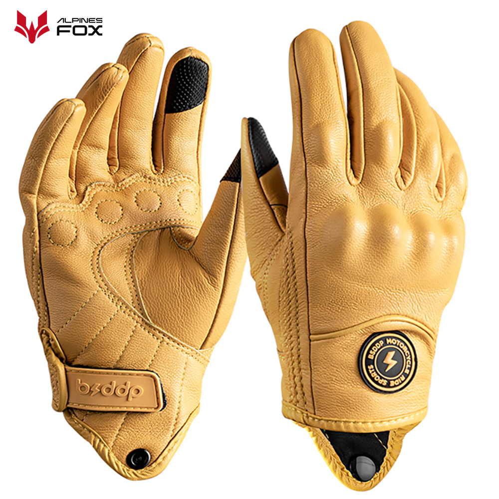 Motorcycle Gear Fox - Retro หนังถุงมือรถจักรยานยนต์ Vintage ผู้ชายผู้หญิง Moto ขี่จักรยานถุงมือฤดูหนาวหน้าจอสัมผัสมอเตอร์ไซด์
