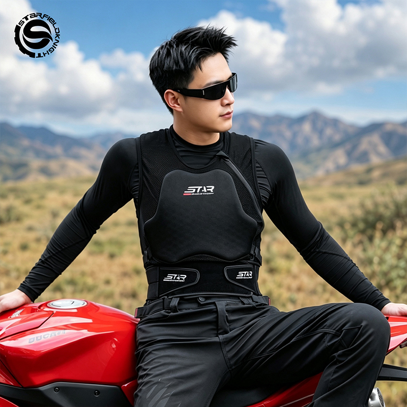 Quality Motorcycle Gear - เสื้อกั๊กสำหรับนักขี่มอเตอร์ไซค์ SFK พร้อมแผ่นเกราะนุ่ม ป้องกันหน้าอกและหลัง รุ่นใหม่ล่าสุด ระบายอากาศได้ดี