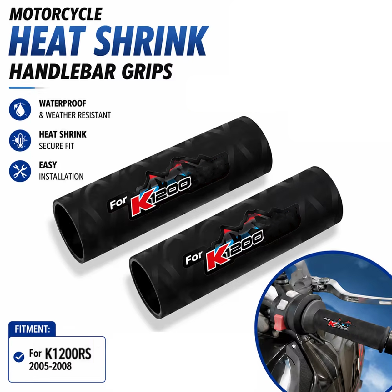 Handlebar Grip Heated - รถจักรยานยนต์ปลอกแฮนด์แบบหดตัวได้ ป้องกันความร้อน ยางกันลื่น สำหรับ BMW K1200RS